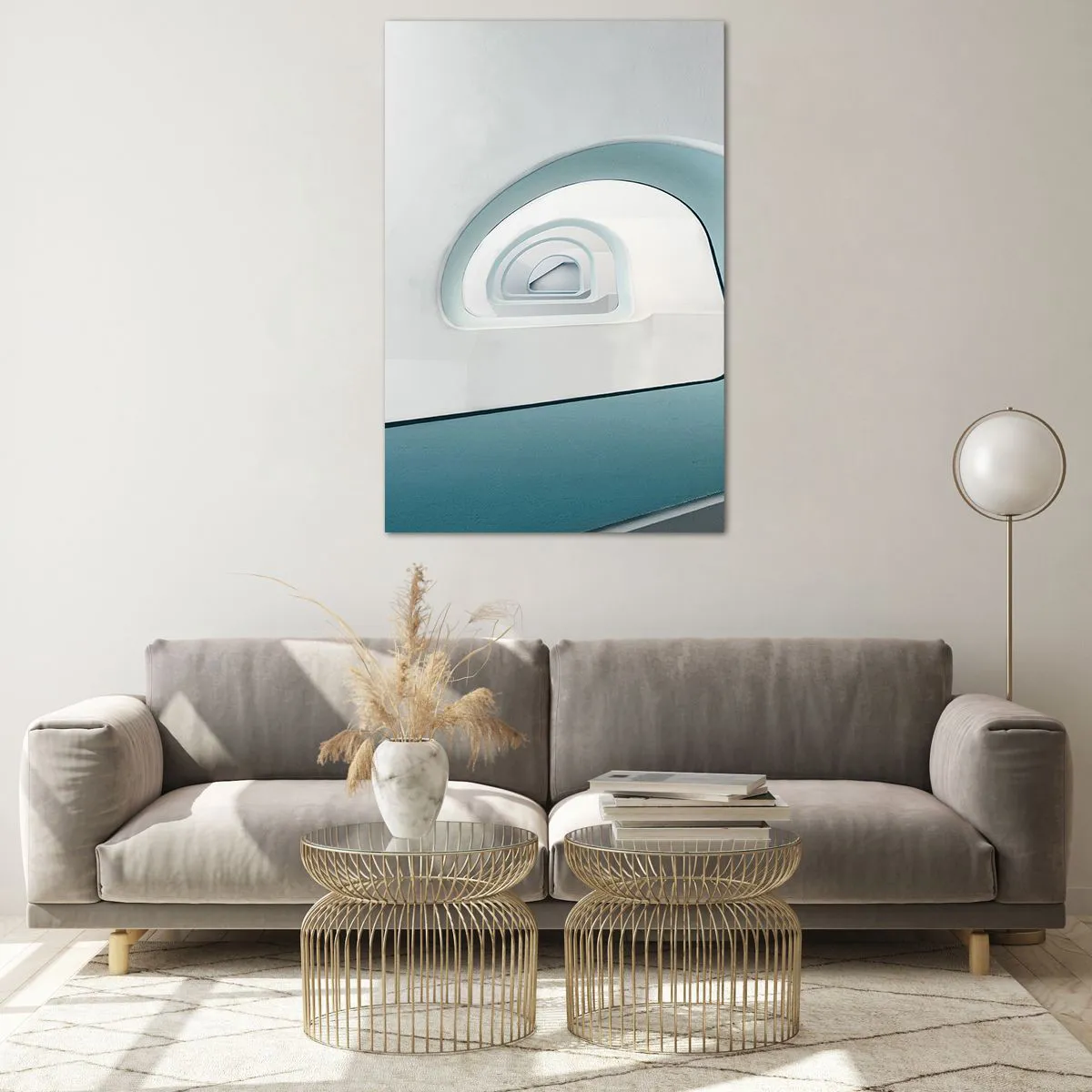 Quadro su vetro - Architettura minimalista con linee arrotondate - 80x120cm - Blu fino in fondo - Decorazione murale moderna per soggiorno e camera da letto ARTTOR
