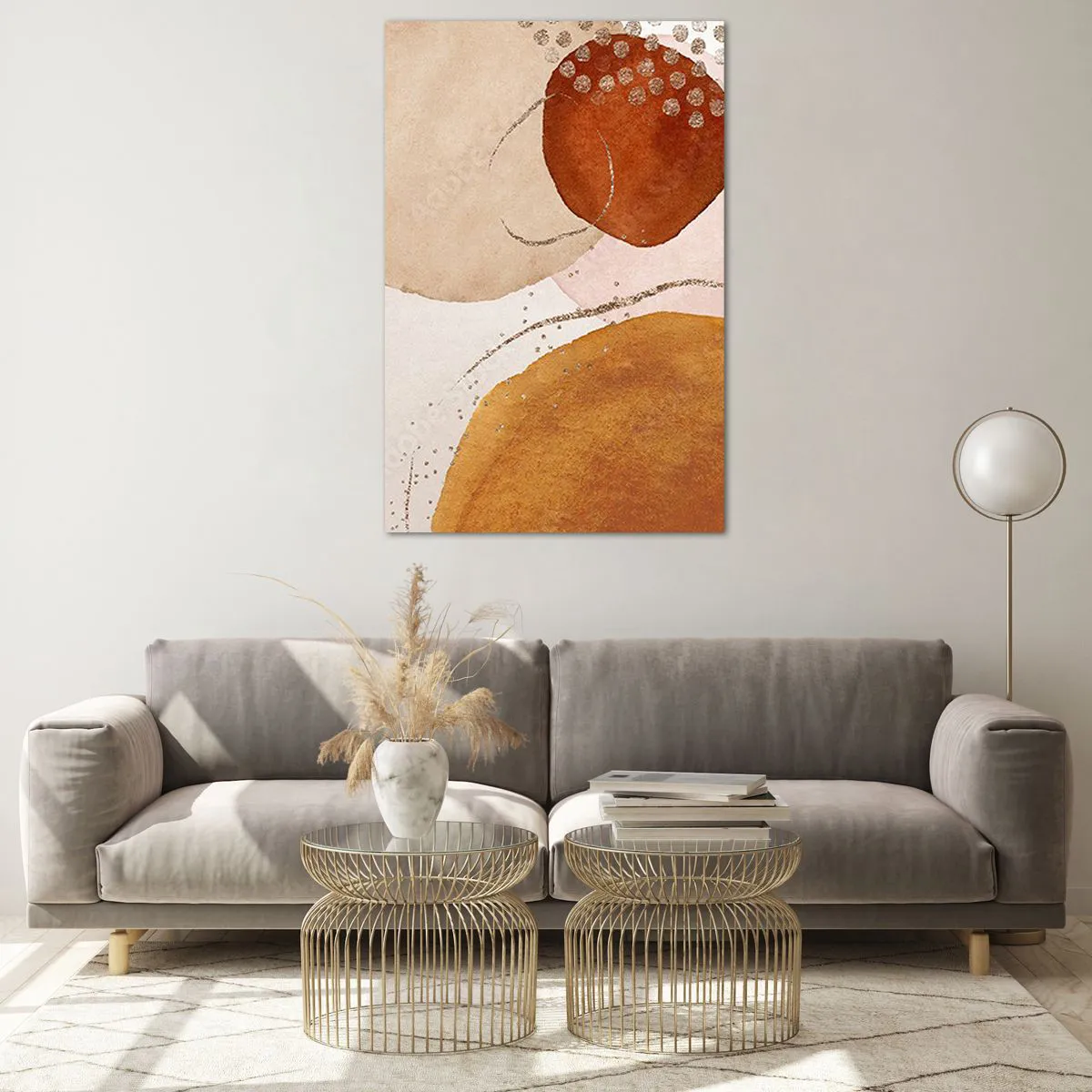 Cuadro sobre vidrio - Impresiones sobre Vidrio - Formas abstractas en tonos cálidos de marrón y dorado. - 80x120cm - Movimiento abstracto - Decoración de pared moderna para salón y dormitorio ARTTOR