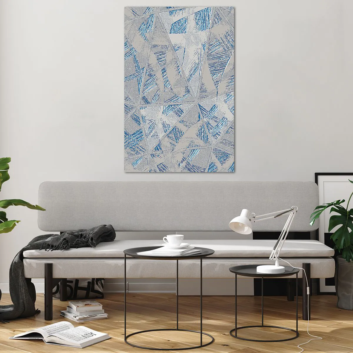 Tablou pe sticlă - Într-un labirint de gri-albastru - 80x120 cm