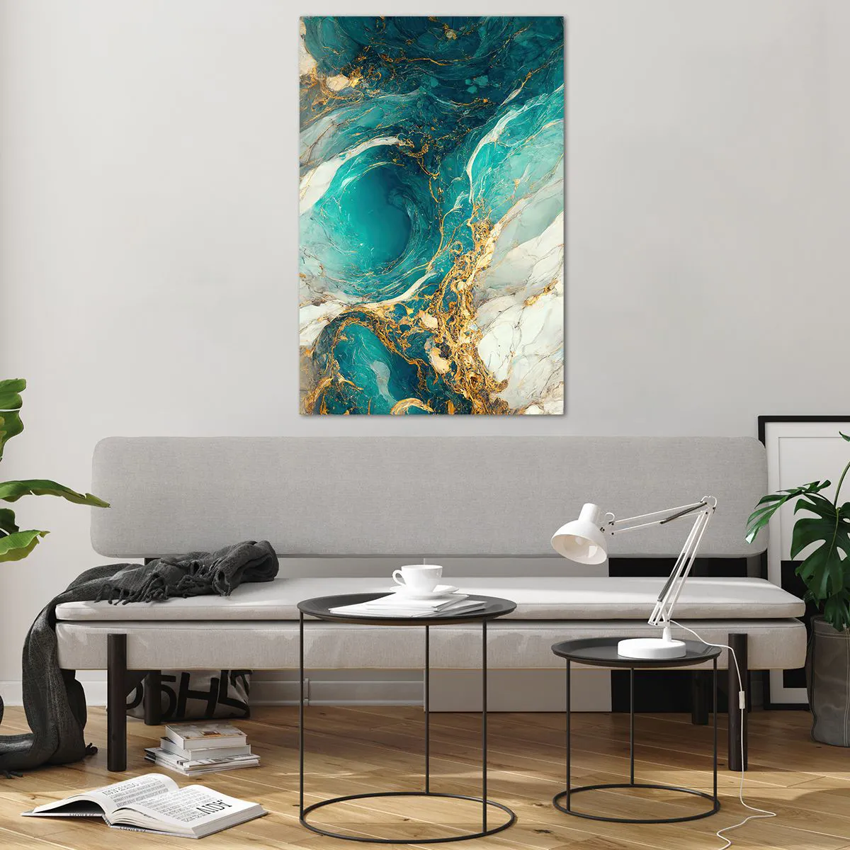 Quadro em vidro - Composição com veios d'ouro - 80x120 cm