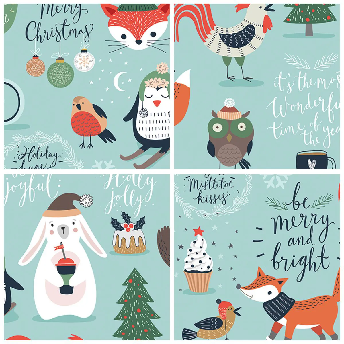 Glass picture - Christmas animal illustrations on a pastel background - 70x50cm - Let Christmas Last Forever! - Modern wall decoration for the living room and bedroom ARTTOR