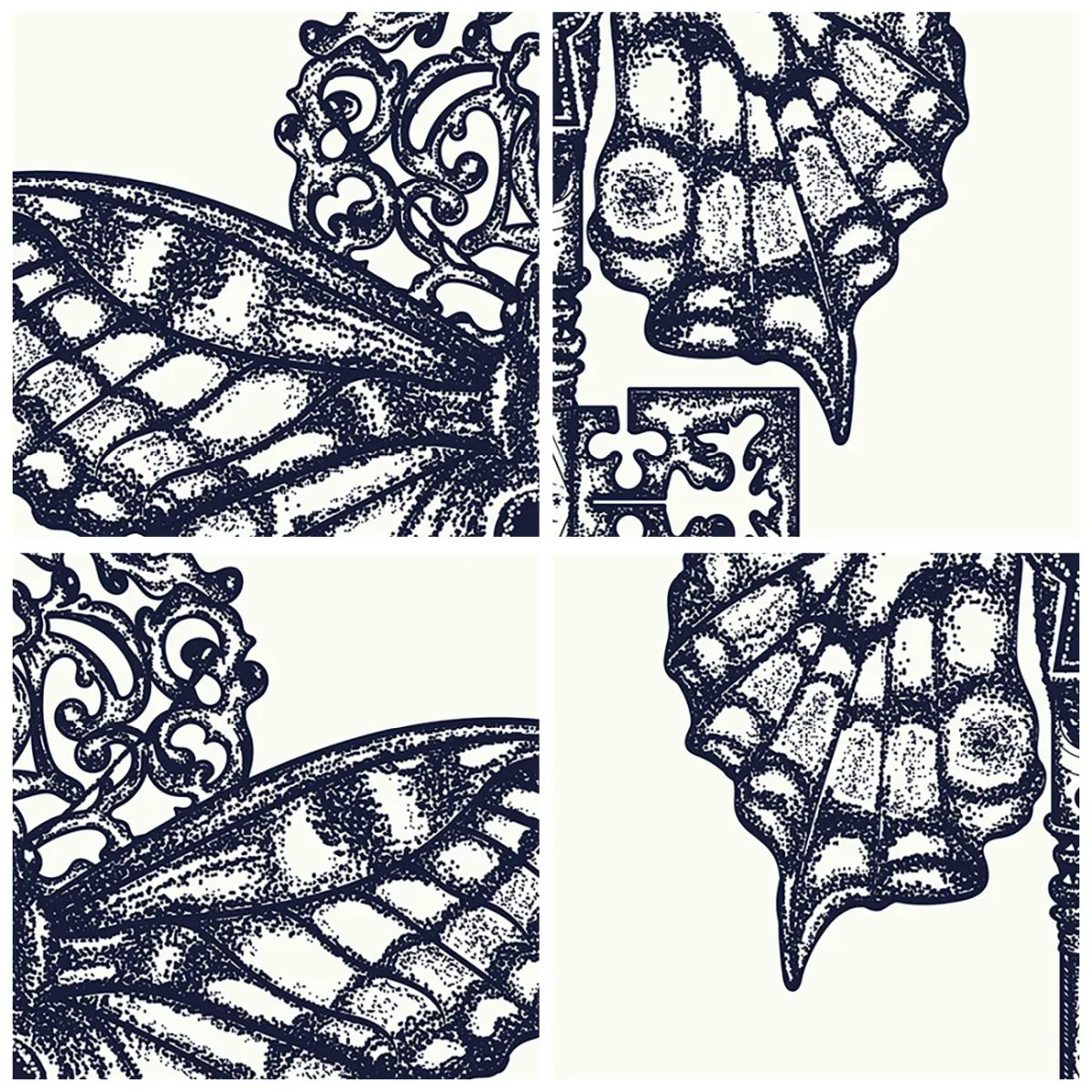 Obraz na skle - Ilustrace motýla s klíčem uprostřed - 70x50cm - Všechna tajemství srdce - Moderní nástěnná dekorace do obývacího pokoje a ložnice ARTTOR