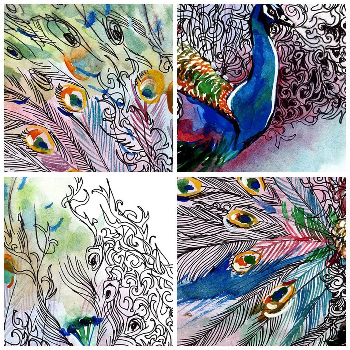 Cuadro sobre vidrio - Impresiones sobre Vidrio - Pavo real colorido en un estilo artístico de acuarela. - 70x50cm - Con orgullo contra el gris - Decoración de pared moderna para salón y dormitorio ARTTOR