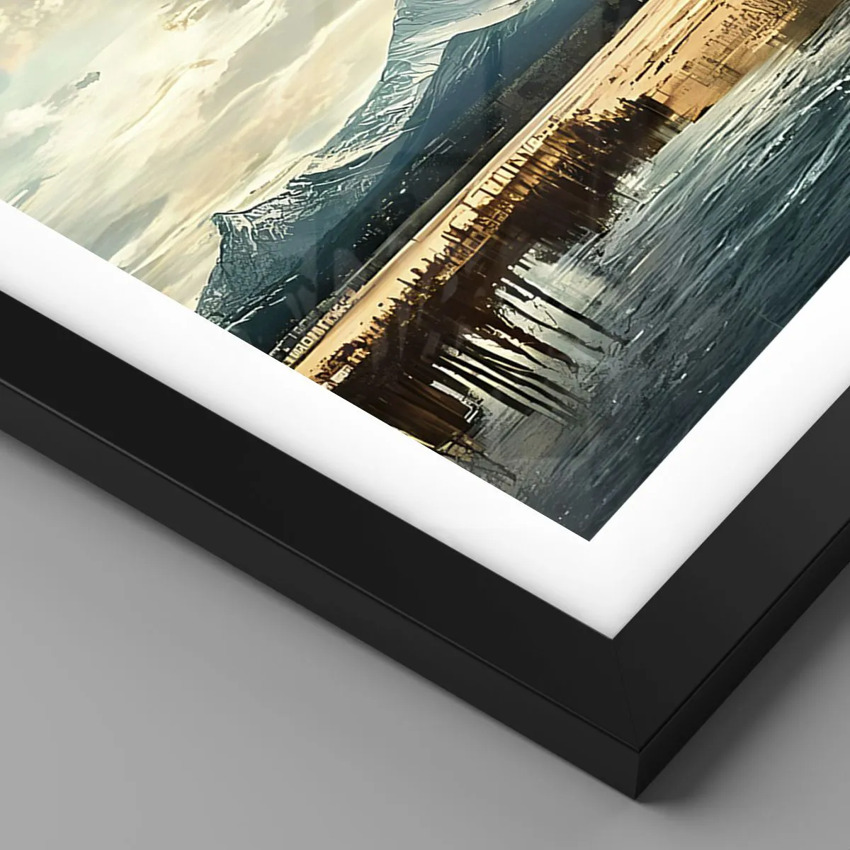 Plagát v čiernom ráme - Malebná horská krajina pri západe slnka - 50x70cm - Pod ochranou neba - Moderná nástenná dekorácia do obývacej izby a spálne ARTTOR