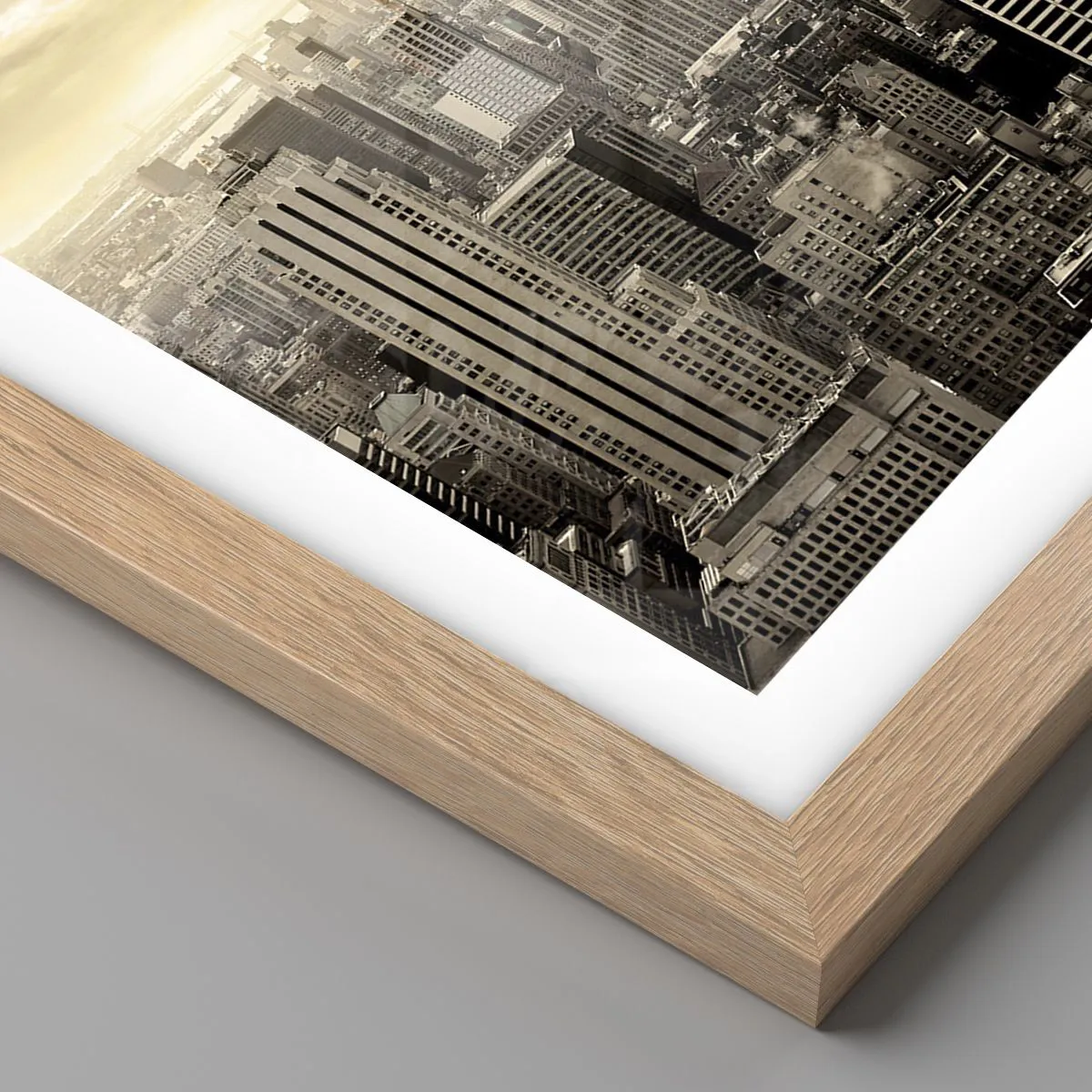Poster in light oak frame - New York Woven in Grey - 100x70 cm