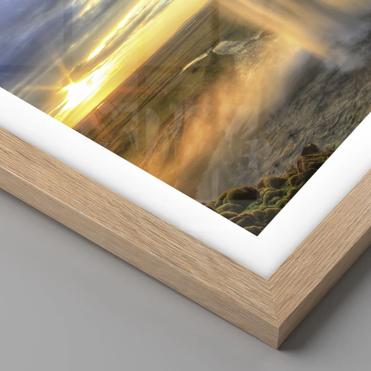 Plakat i ramme af lyst egetræ - Verden bag sløret af dråber - 40x40 cm