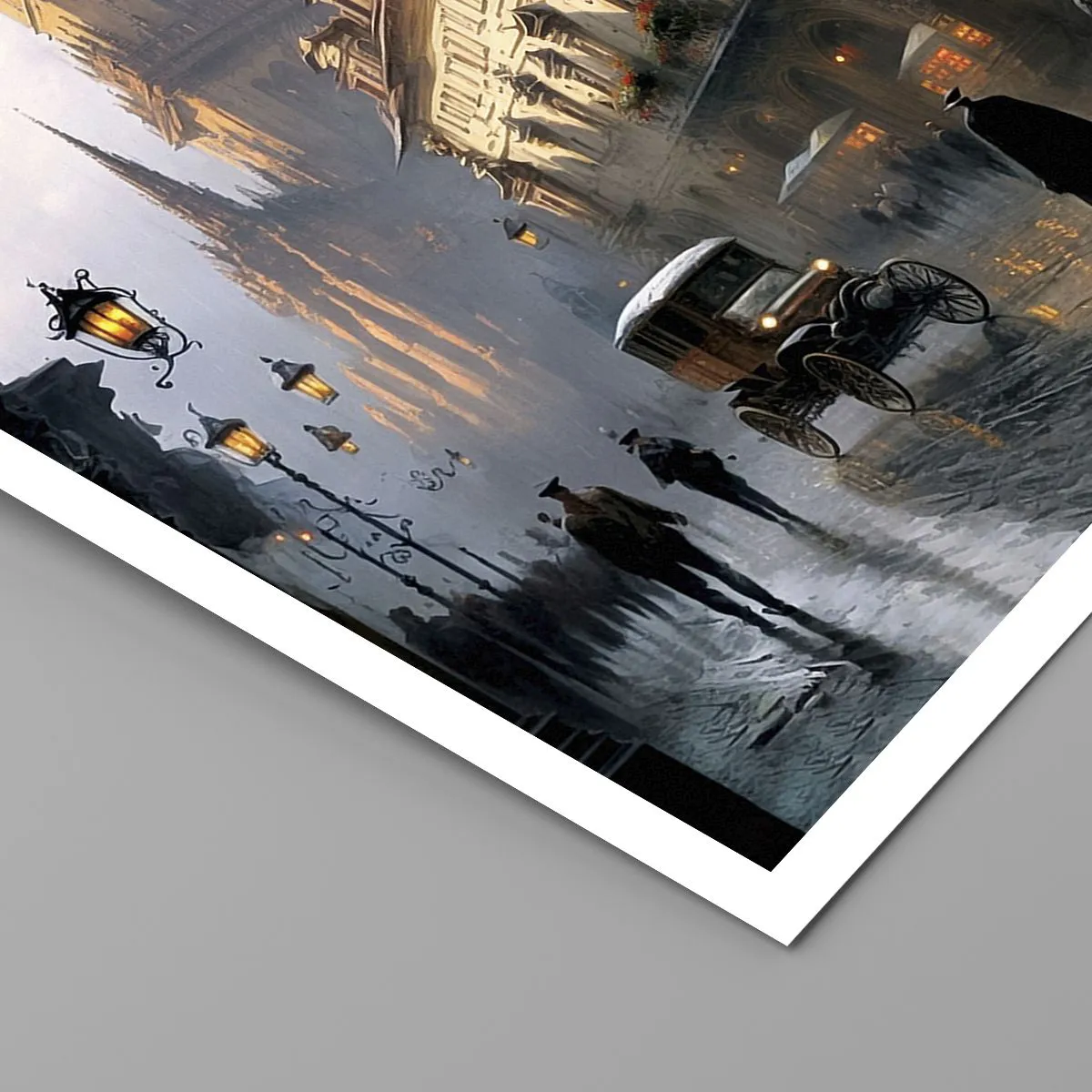 Poster - Historische Stadt in der Abenddämmerung mit einem historischen Fahrzeug - 50x70cm - Charme eines Prager Abends - Moderne Wanddekoration für Wohnzimmer und Schlafzimmer ARTTOR