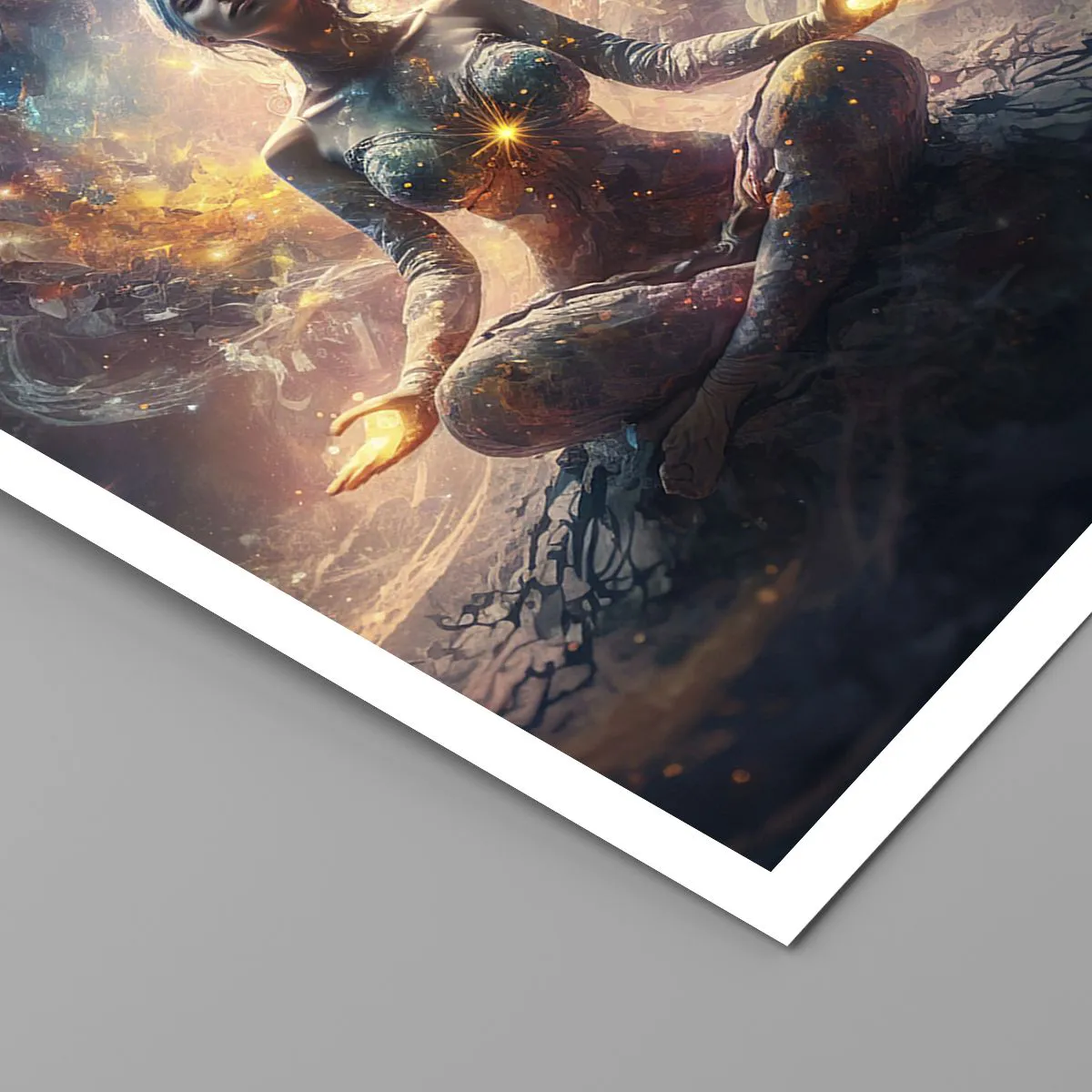 Poster - Mystische Meditation umgeben von kosmischer Energie - 50x70cm - Fluss guter Energie - Moderne Wanddekoration für Wohnzimmer und Schlafzimmer ARTTOR