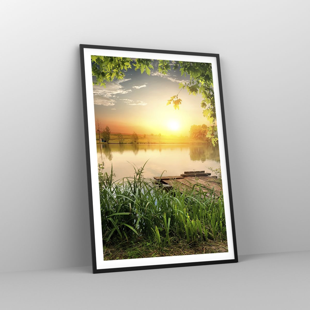 Póster en marco negro Arttor 70x50 cm - Paisaje en un marco verde -  Paisaje, Lago, Puente De Madera, Naturaleza, El Atardecer, Para el salón,  Para el