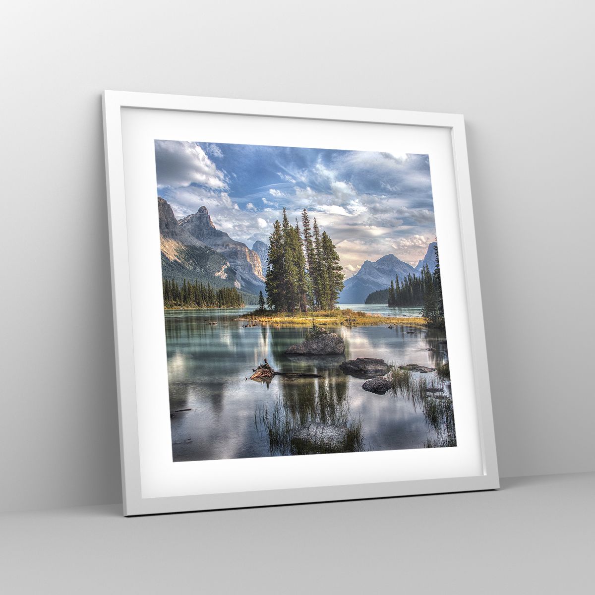 Poster Arttor 40x30 cm - Sulle acque grandi e limpide - Paesaggio,  Montagne, Natura, Lago, Canada, Per il Salotto, Per la Camera da letto,  Bianco