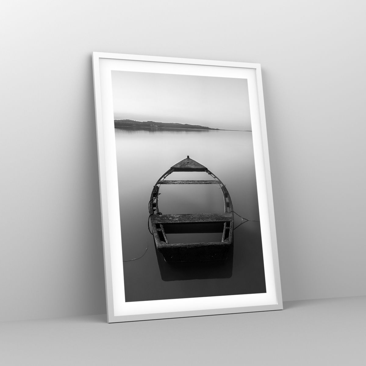 Poster in cornice nera Arttor 50x70 cm - Nostalgia e malinconia -  Paesaggio, Lago, Barca, Natura, Bianco E Nero, Per il Salotto, Per la  Camera da