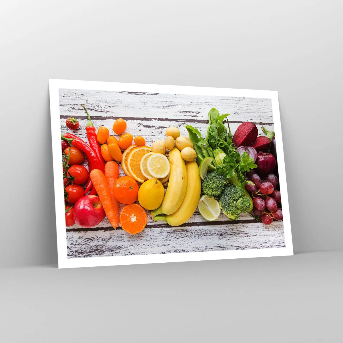 Plakat - Kolorowe owoce i warzywa na drewnianym tle - 100x70cm - To nie wystarczy? - Nowoczesna dekoracja ścienna do salonu i sypialni ARTTOR