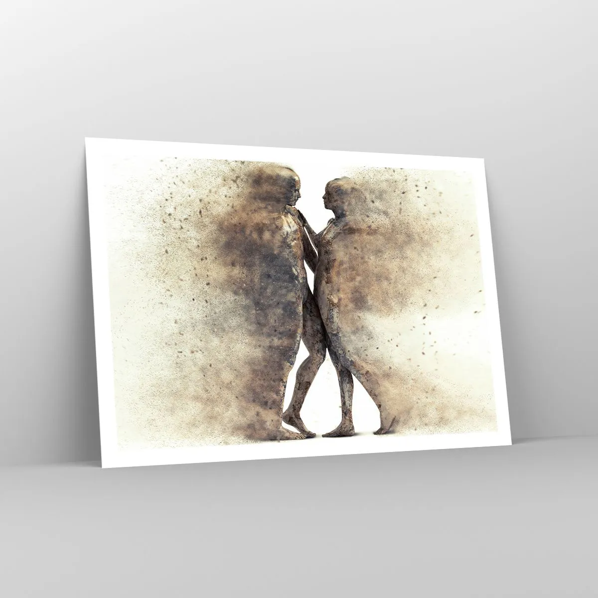 Poster - Ein abstraktes Silhouettenduo in Sandtönen - 100x70cm - Sie erhoben sich aus dem Staub, um zu lieben - Moderne Wanddekoration für Wohnzimmer und Schlafzimmer ARTTOR