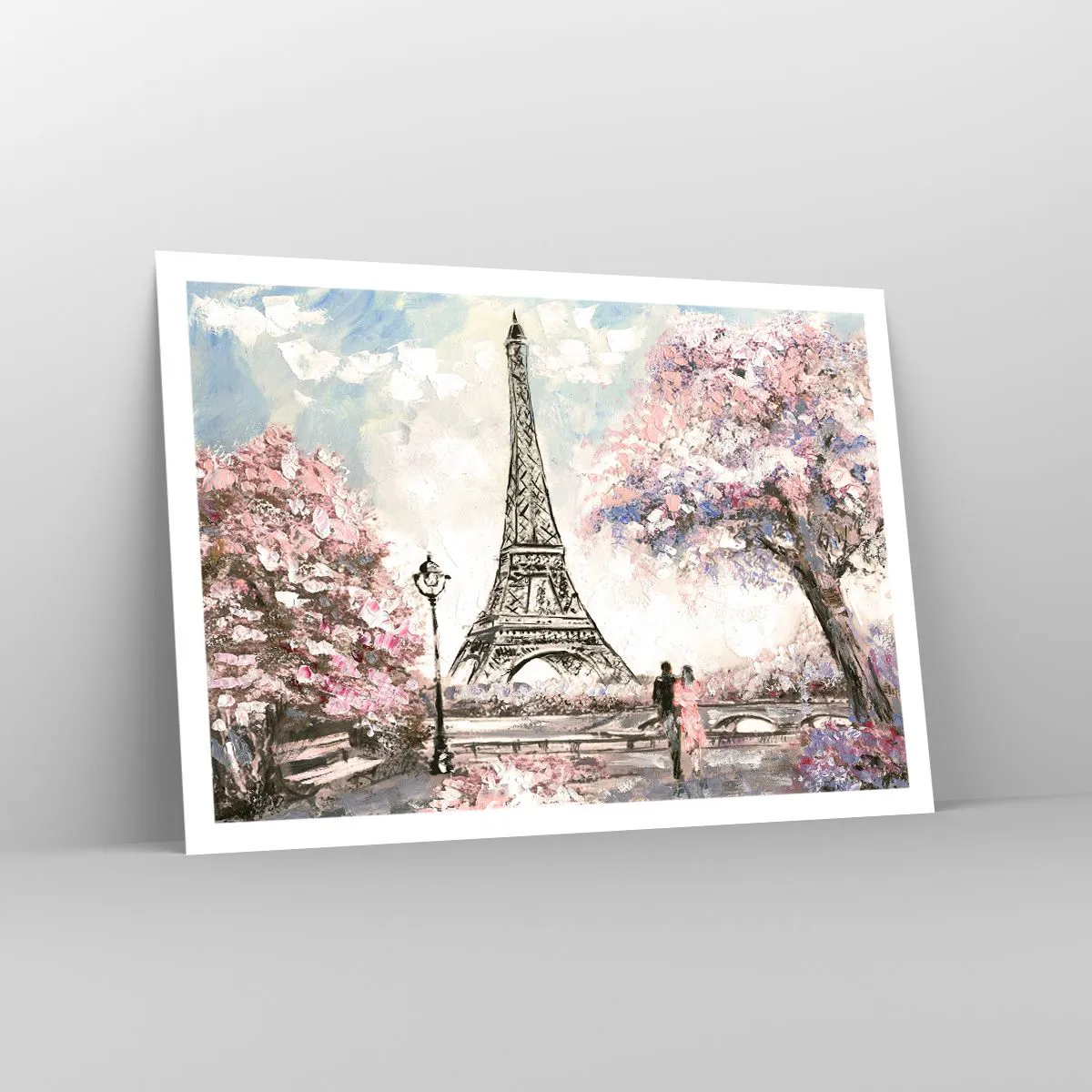 Poster - Der Eiffelturm, umgeben von blühenden Bäumen - 100x70cm - Aprilspaziergang durch Paris - Moderne Wanddekoration für Wohnzimmer und Schlafzimmer ARTTOR
