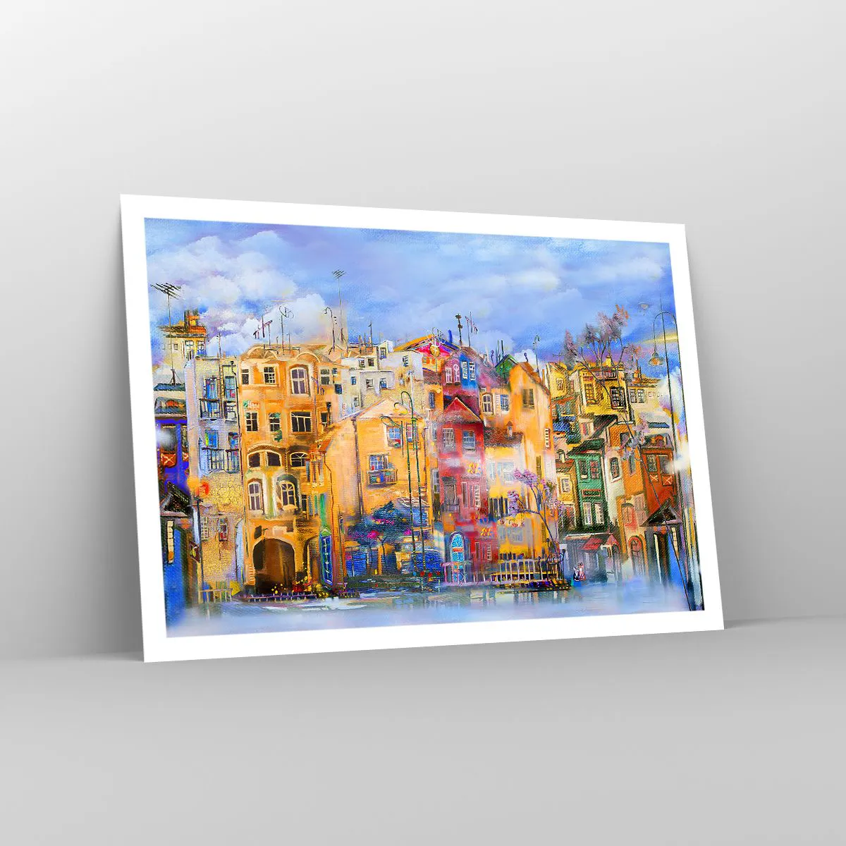 Plakat - Kolorowe budynki miejskie w artystycznym stylu - 100x70cm - Jesteśmy razem - Nowoczesna dekoracja ścienna do salonu i sypialni ARTTOR