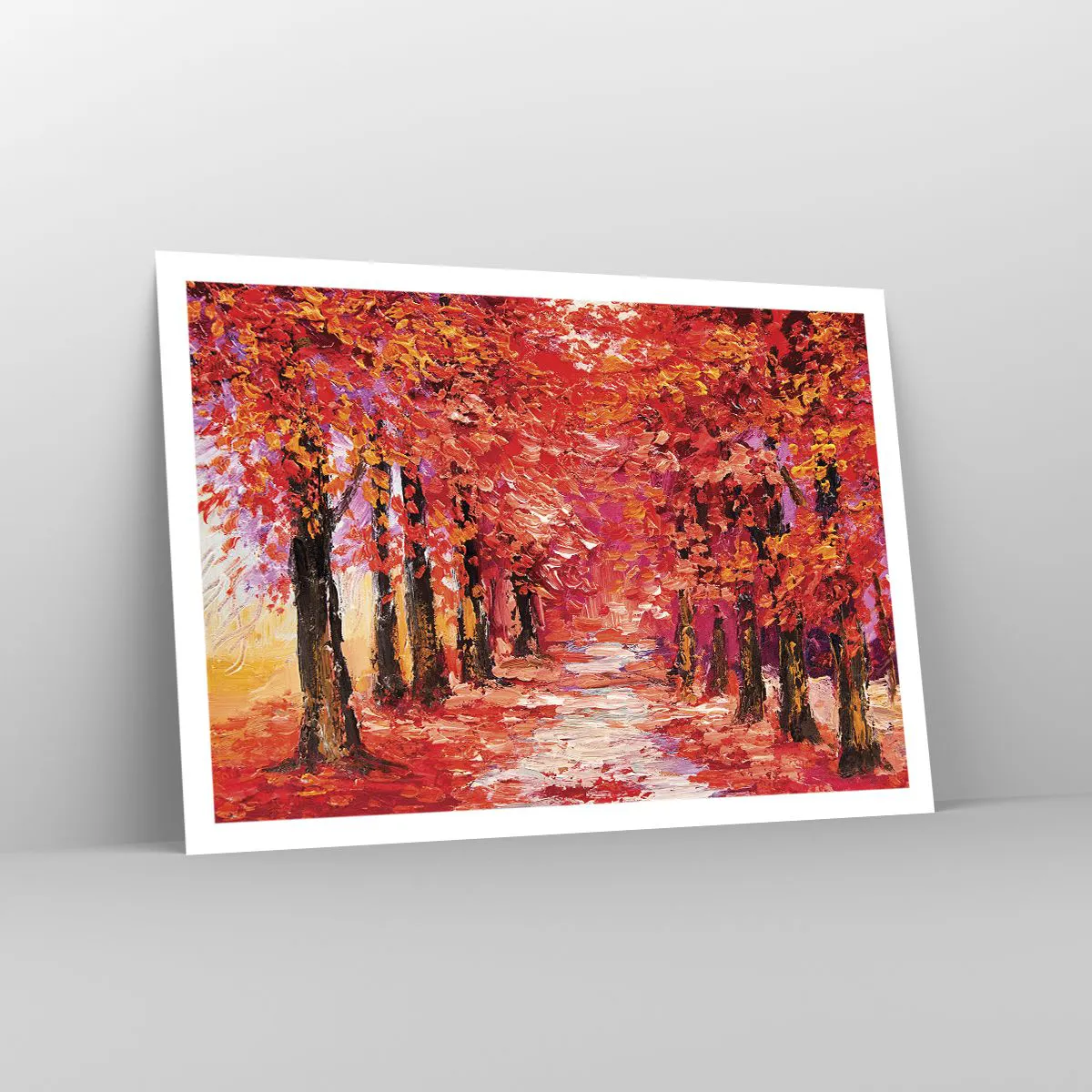 Plakat - Malownicza alejka w jesiennych barwach w stylu impresjonistycznym - 100x70cm - Jesienna impresja - Nowoczesna dekoracja ścienna do salonu i sypialni ARTTOR