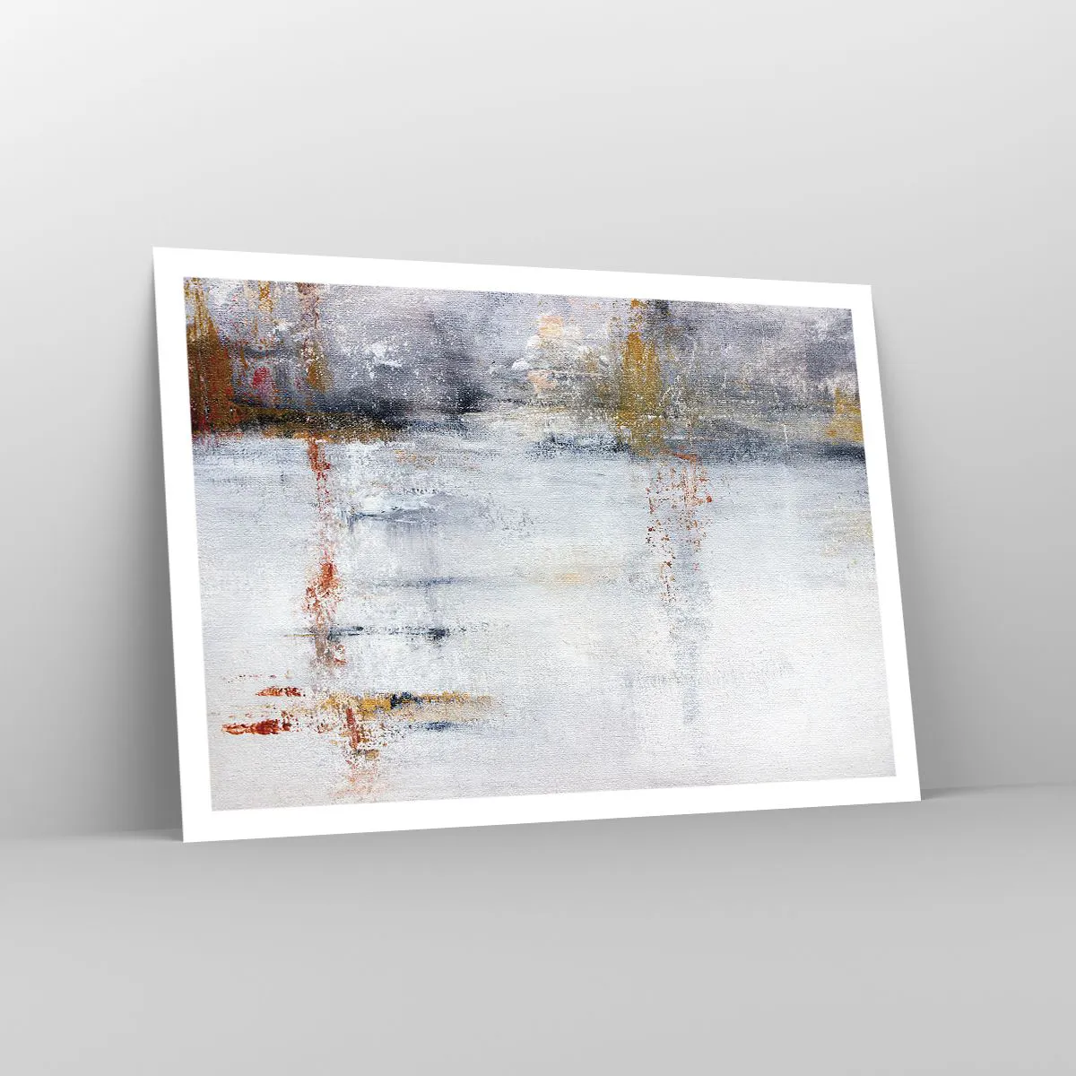 Poster - Eine abstrakte Landschaft mit verschwommenen Akzenten in Grau und Gold. - 100x70cm - Hinter dem Luftvorhang - Moderne Wanddekoration für Wohnzimmer und Schlafzimmer ARTTOR