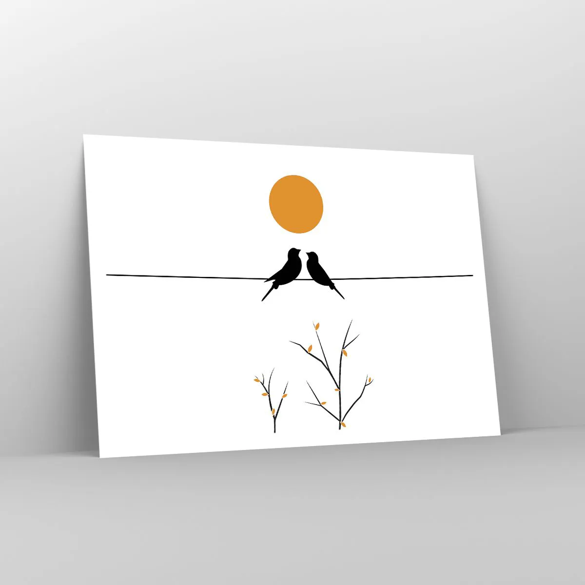 Poster - Vögel auf einer Linie mit einer gelben Sonne - 100x70cm - Abend der Nachtigallen - Moderne Wanddekoration für Wohnzimmer und Schlafzimmer ARTTOR