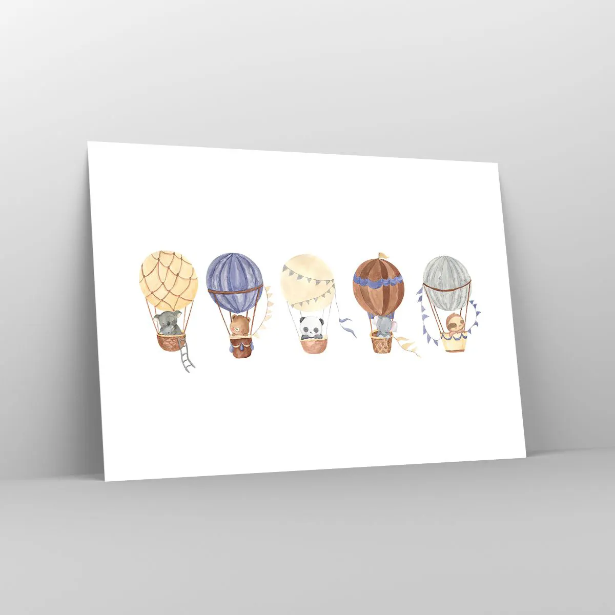 Poster - Niedliche Tiere in Luftballons auf weißem Hintergrund - 100x70cm - Freunde auf Reise - Moderne Wanddekoration für Wohnzimmer und Schlafzimmer ARTTOR