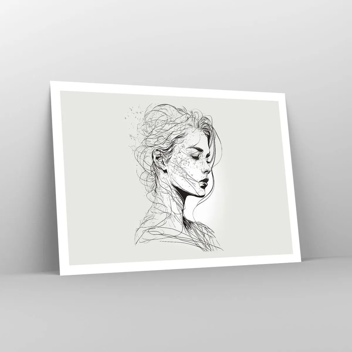Affiche - Poster - Un portrait délicat d'une femme dans un style graphique minimaliste. - 100x70cm - Portrait en pensée - Décoration murale moderne pour le salon et la chambre ARTTOR