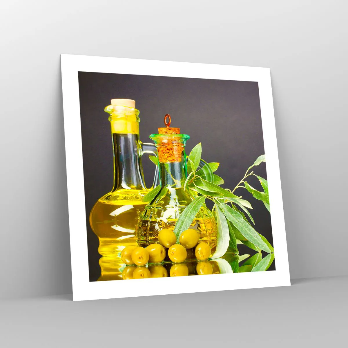 Poszter - Csendélet olívabogyóval és olívaolajjal - 50x50 cm
