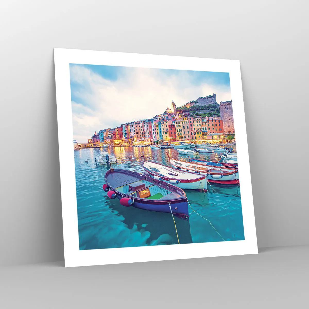 Affisch - Färgglad kväll i hamnen - 50x50 cm