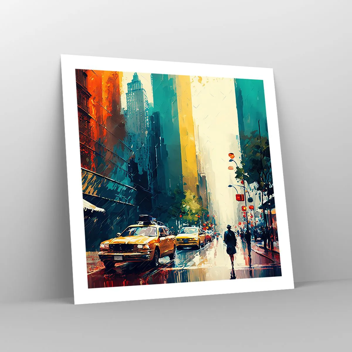 Affisch - New York - här är till och med regnet färgstarkt - 60x60 cm