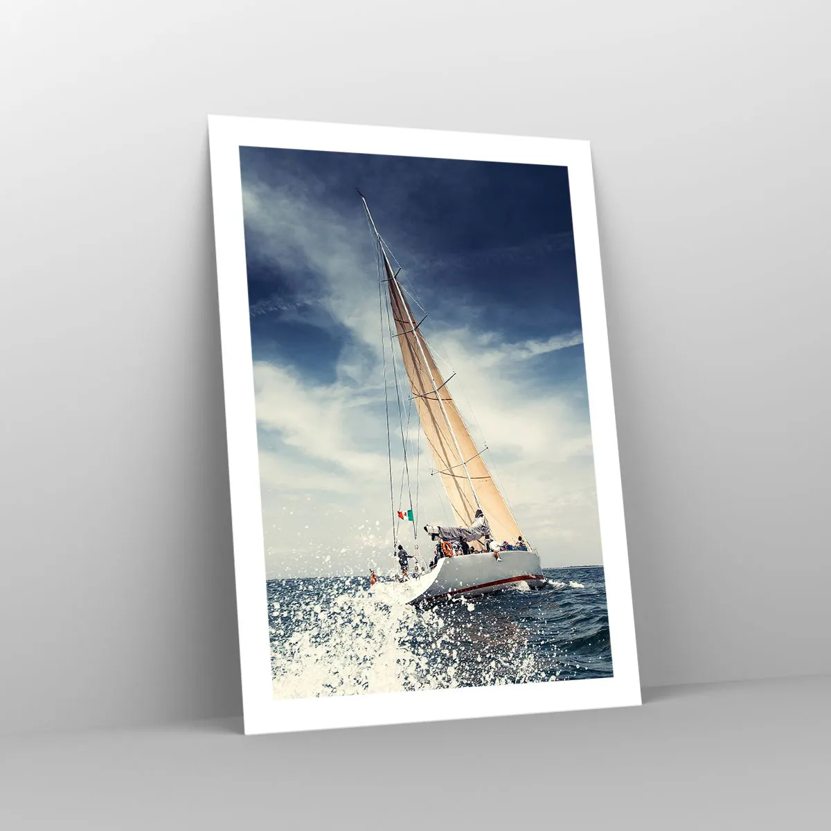 Plakat - Żaglówka na pełnym morzu pod błękitnym niebem - 50x70cm - Nas nie dogonią! - Nowoczesna dekoracja ścienna do salonu, kuchni i sypialni ARTTOR