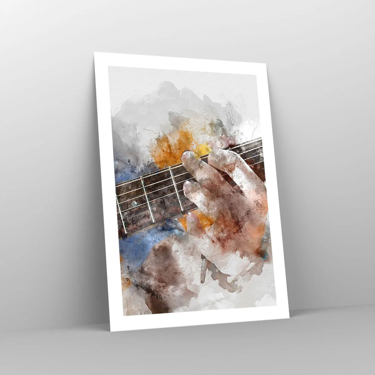 Poster - Mano artistica che suona la chitarra in stile acquerello - 50x70cm - Poesia tra le corde - Decorazione murale moderna per soggiorno e camera da letto ARTTOR