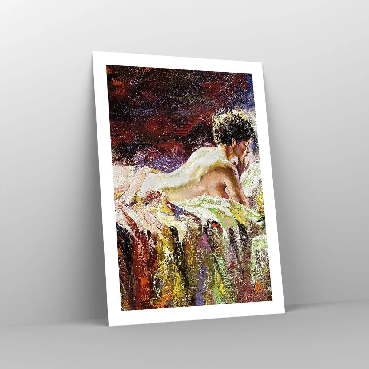 Poster - Künstlerischer Akt einer Frau in farbenfroher Umgebung - 50x70cm - Venus in Gedanken - Moderne Wanddekoration für Wohnzimmer und Schlafzimmer ARTTOR