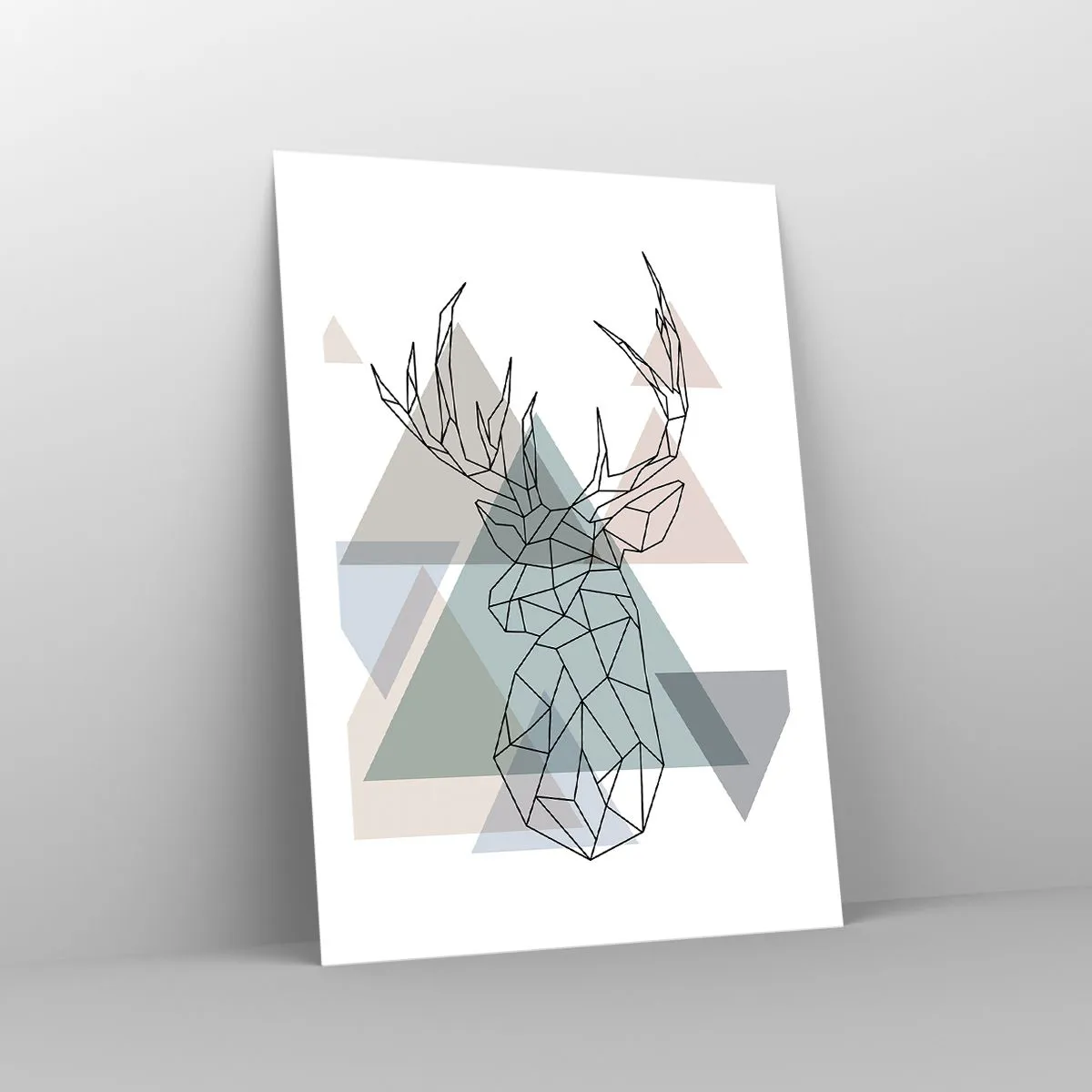 Póster - Silueta geométrica de un ciervo sobre un fondo de triángulos. - 50x70cm - En un bosque geométrico - Decoración de pared moderna para salón y dormitorio ARTTOR