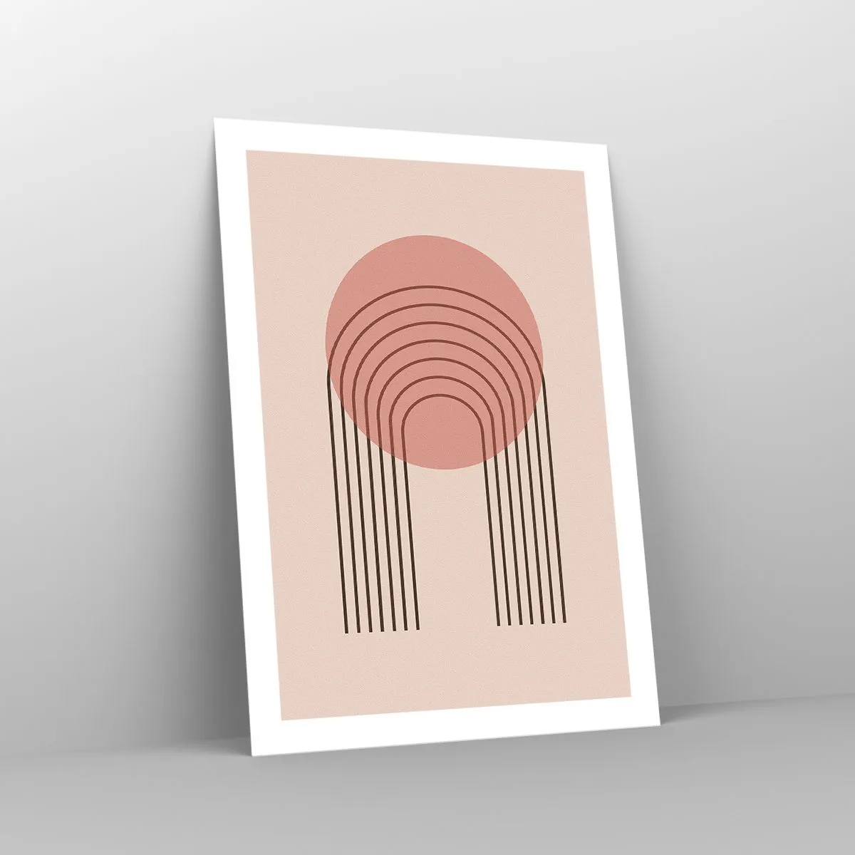 Póster - Una abstracción minimalista con arcos en tonos rosa y beige. - 50x70cm - Atracción irresistible - Decoración de pared moderna para salón y dormitorio ARTTOR