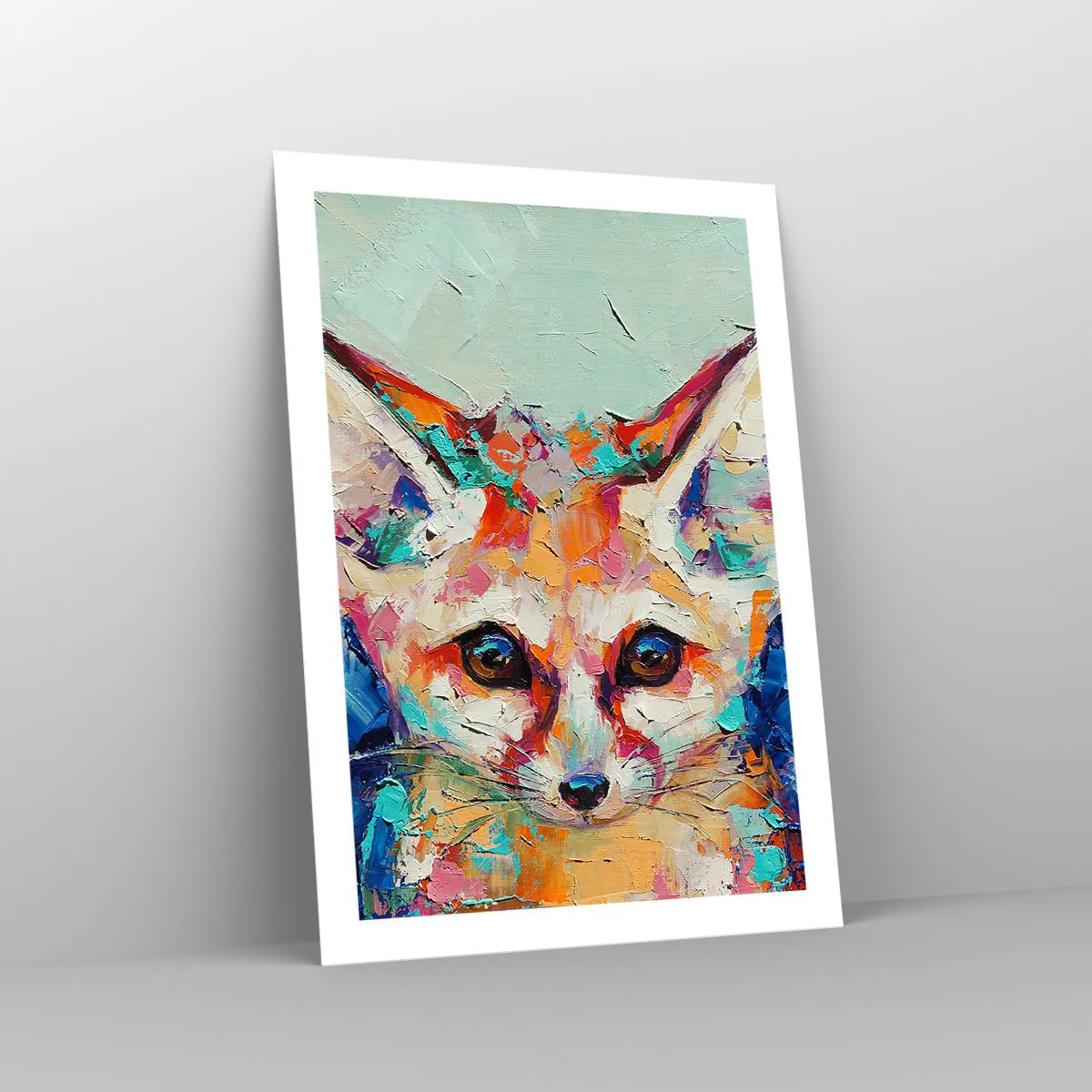 Póster - Un retrato abstracto colorido de un zorro con una mirada expresiva. - 50x70cm - Mirada penetrante - Decoración de pared moderna para salón y dormitorio ARTTOR