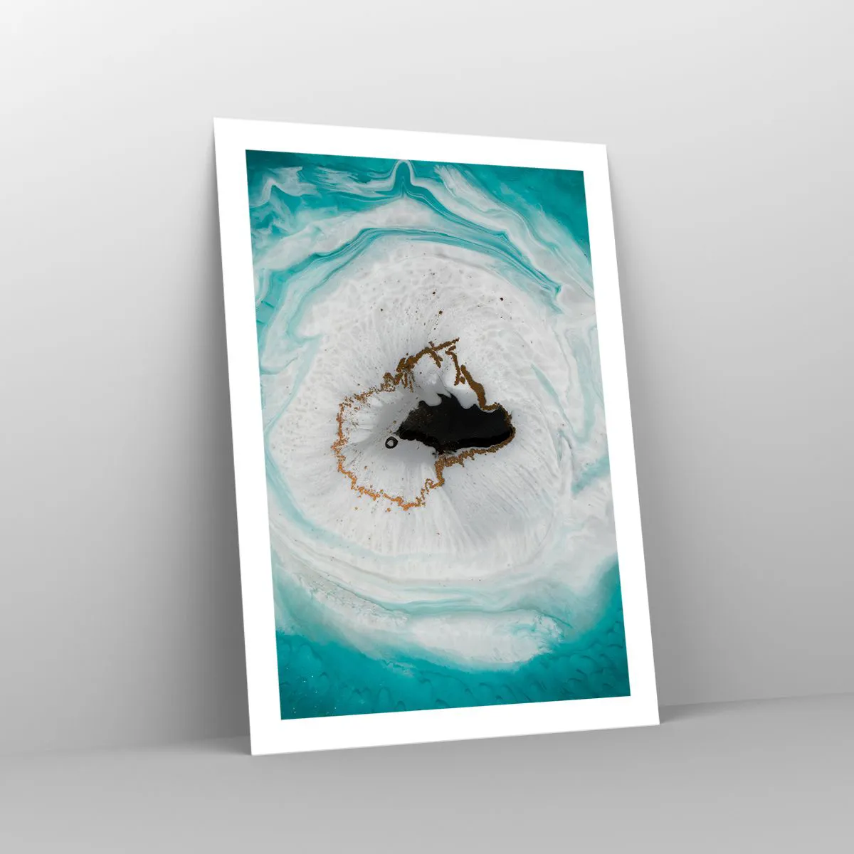 Poster - Ein abstraktes Motiv in Türkis- und Weißtönen mit einem Hauch von Gold - 50x70cm - Nach Innen eindringen - Moderne Wanddekoration für Wohnzimmer und Schlafzimmer ARTTOR