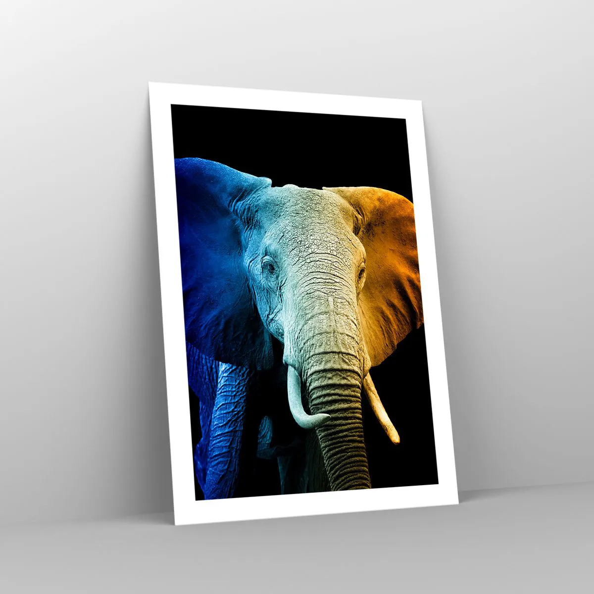 Póster - Una imagen colorida de un elefante sobre un fondo negro. - 50x70cm - Excéntrico, no un bicho raro - Decoración de pared moderna para salón y dormitorio ARTTOR
