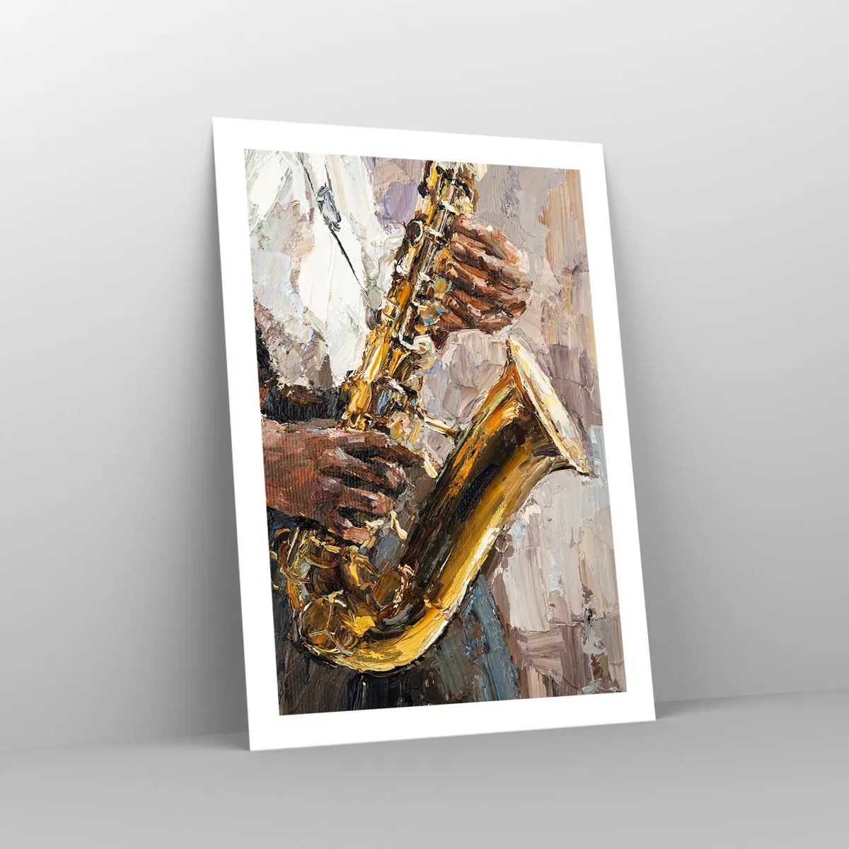 Plakat - Grający saksofonista w artystycznym stylu malarskim - 50x70cm - Czas na solo - Nowoczesna dekoracja ścienna do salonu, kuchni i sypialni ARTTOR