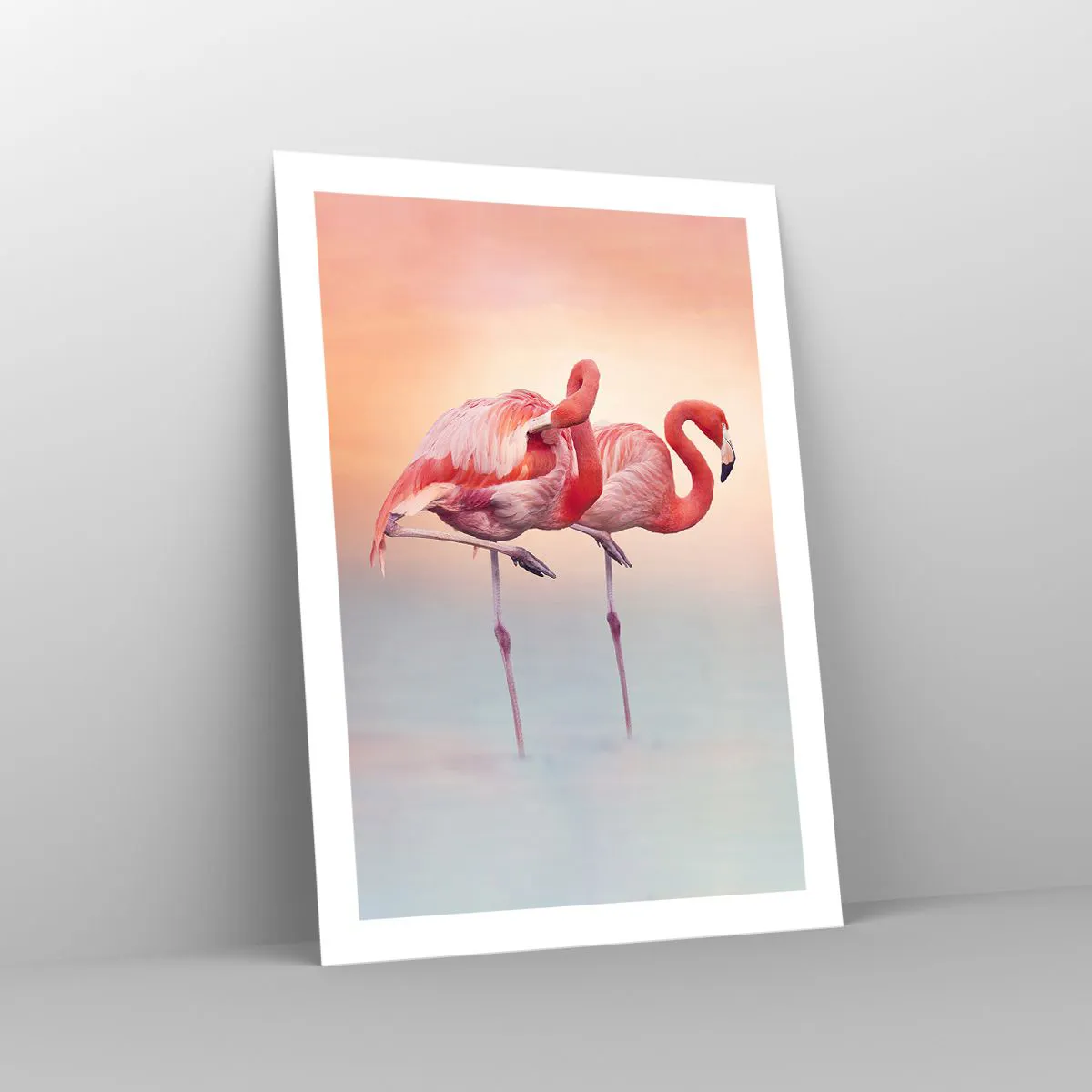 Plakat - Flamingi na tle pastelowego zachodu słońca - 50x70cm - W kolorze zachodzącego słońca - Nowoczesna dekoracja ścienna do salonu, kuchni i sypialni ARTTOR