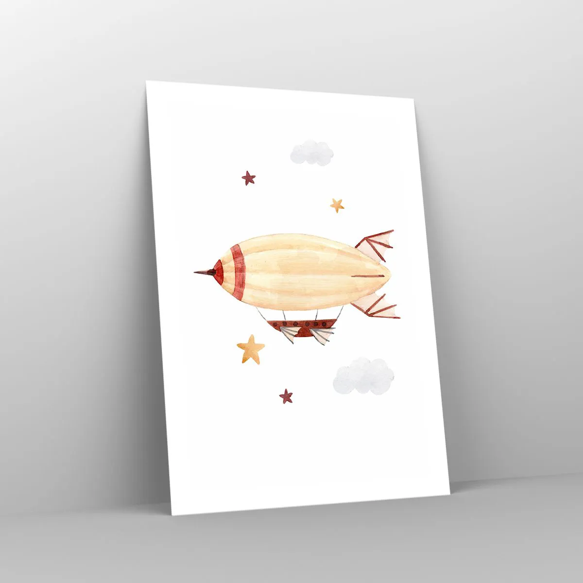 Poster - Ein Aquarell-Luftschiff, das zwischen Sternen und Wolken schwebt. - 50x70cm - Luftschiff - Moderne Wanddekoration für Wohnzimmer und Schlafzimmer ARTTOR