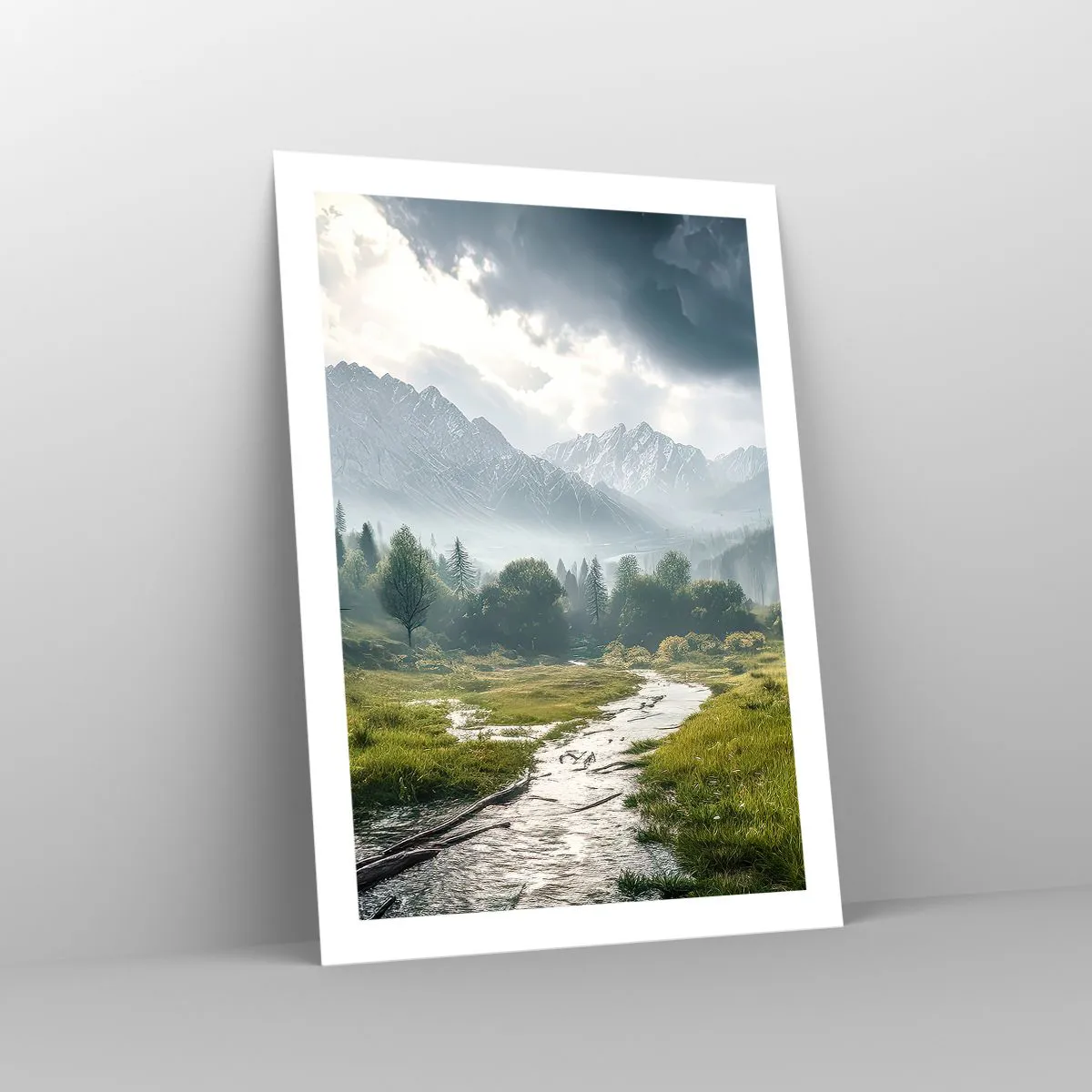 Plakat - Górska dolina z rzeką i majestatycznymi górami w tle - 50x70cm - Tam i z powrotem - Nowoczesna dekoracja ścienna do salonu, kuchni i sypialni ARTTOR