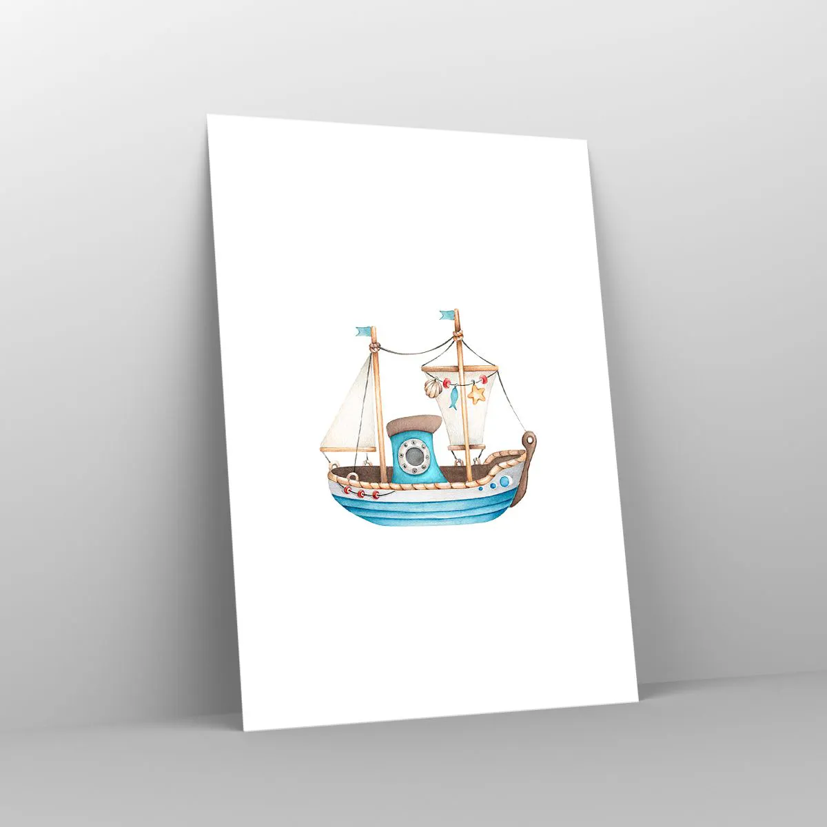 Poster - Nave acquerello in tonalità pastello di blu e beige - 50x70cm - Benvenuta avventura! - Decorazione murale moderna per soggiorno e camera da letto ARTTOR