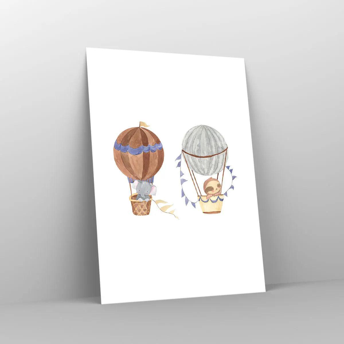 Affiche - Poster - Animaux mignons dans des ballons sur fond blanc dans un style aquarelle - 50x70cm - Compagnons de voyage - Décoration murale moderne pour le salon et la chambre ARTTOR