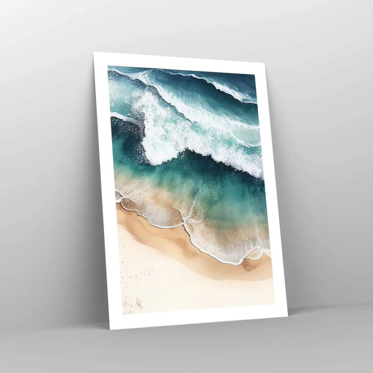 Póster - Olas del mar rompiendo en la playa - 50x70cm - Un encuentro eterno - Decoración de pared moderna para salón y dormitorio ARTTOR