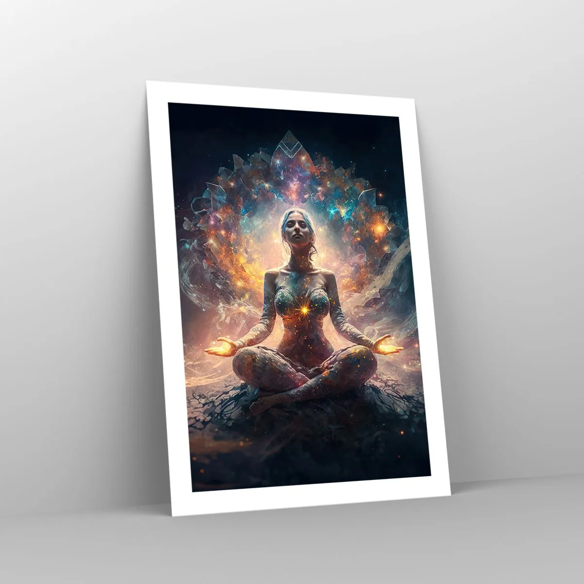 Poster - Mystische Meditation umgeben von kosmischer Energie - 50x70cm - Fluss guter Energie - Moderne Wanddekoration für Wohnzimmer und Schlafzimmer ARTTOR