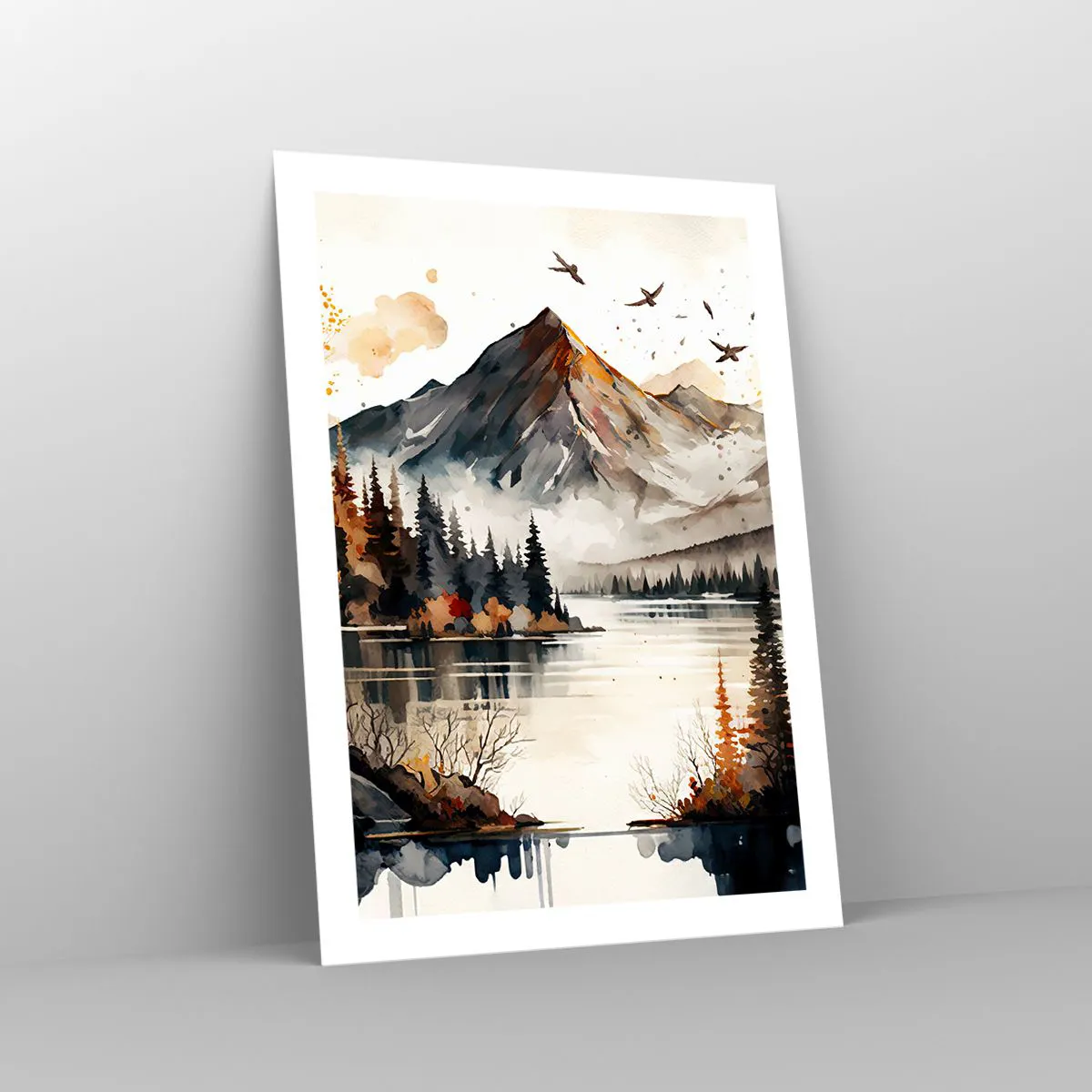 Poster - Herbstliche Berglandschaft über einem ruhigen See - 50x70cm - Goldener Herbst in den Bergen - Moderne Wanddekoration für Wohnzimmer und Schlafzimmer ARTTOR