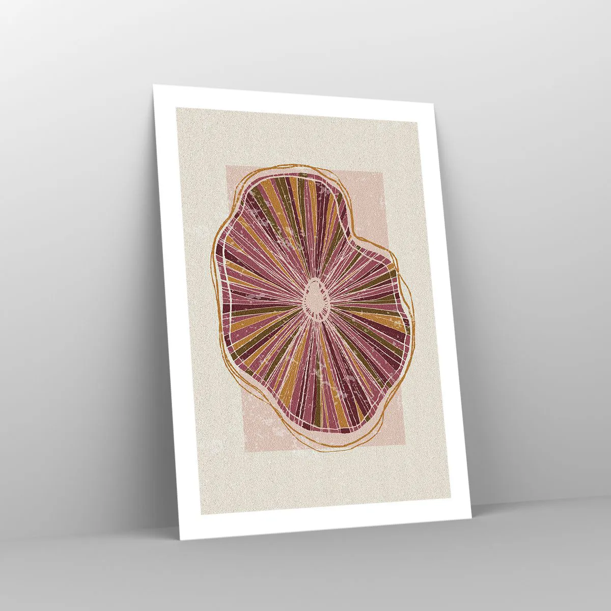 Póster - Sección transversal abstracta de un árbol en tonos rosa y marrón. - 50x70cm - Abstracción radiante - Decoración de pared moderna para salón y dormitorio ARTTOR