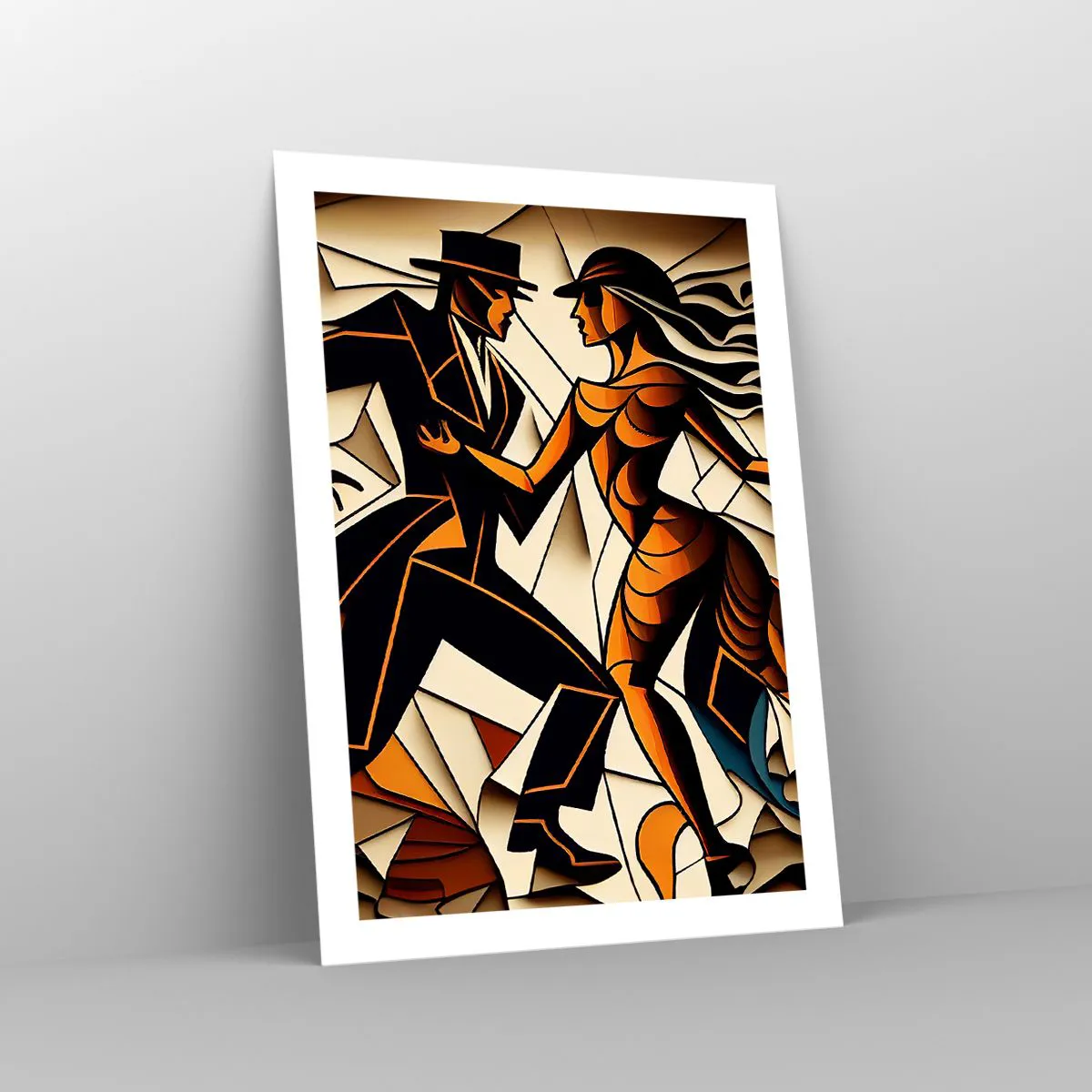 Poster - Ein dynamisches Paar tanzt Tango im kubistischen Stil. - 50x70cm - Tanz der Passion und Leidenschaft - Moderne Wanddekoration für Wohnzimmer und Schlafzimmer ARTTOR