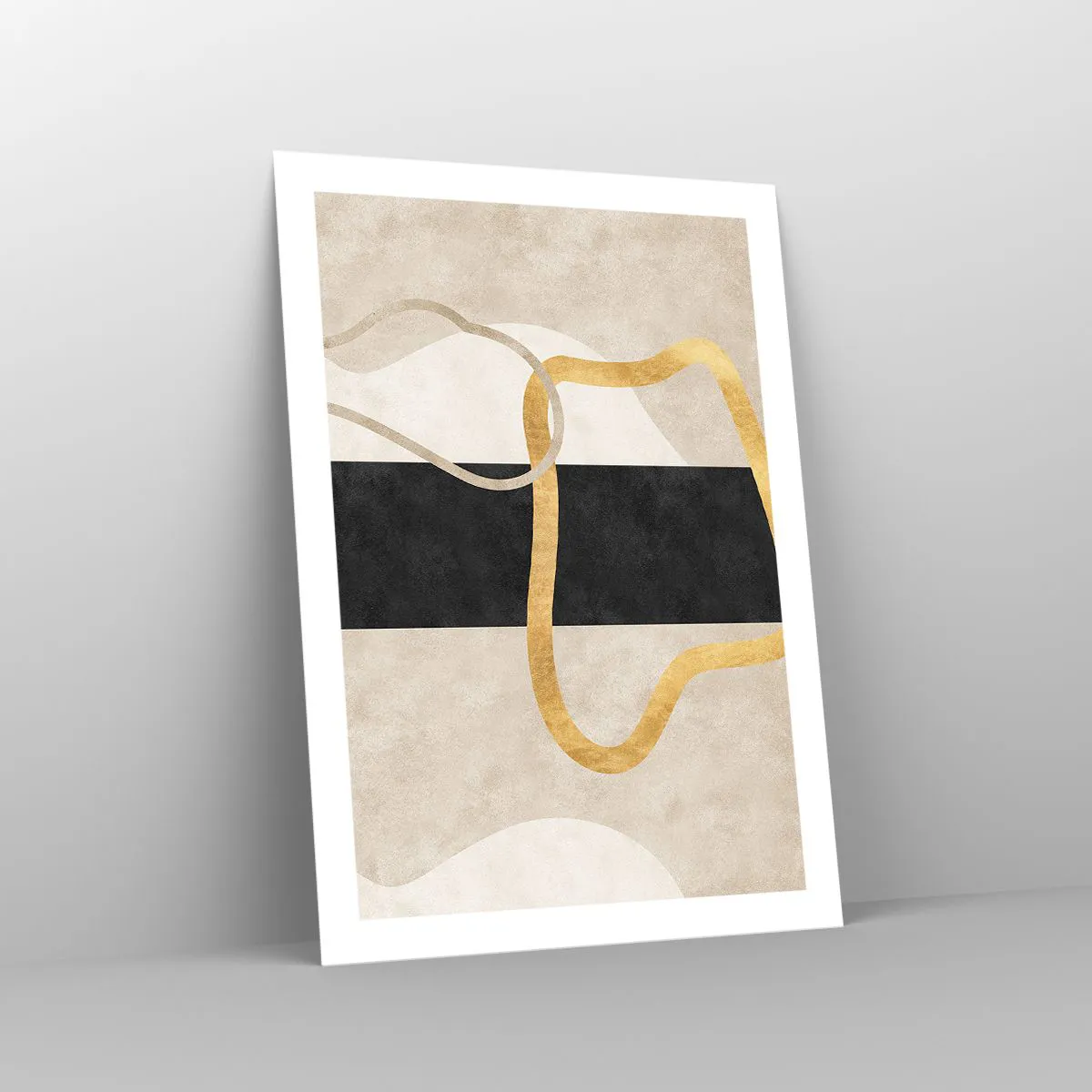 Poster - Abstrakte Komposition mit Schwarz, Gold und neutralem Hintergrund - 50x70cm - Schleifenformen - Moderne Wanddekoration für Wohnzimmer und Schlafzimmer ARTTOR