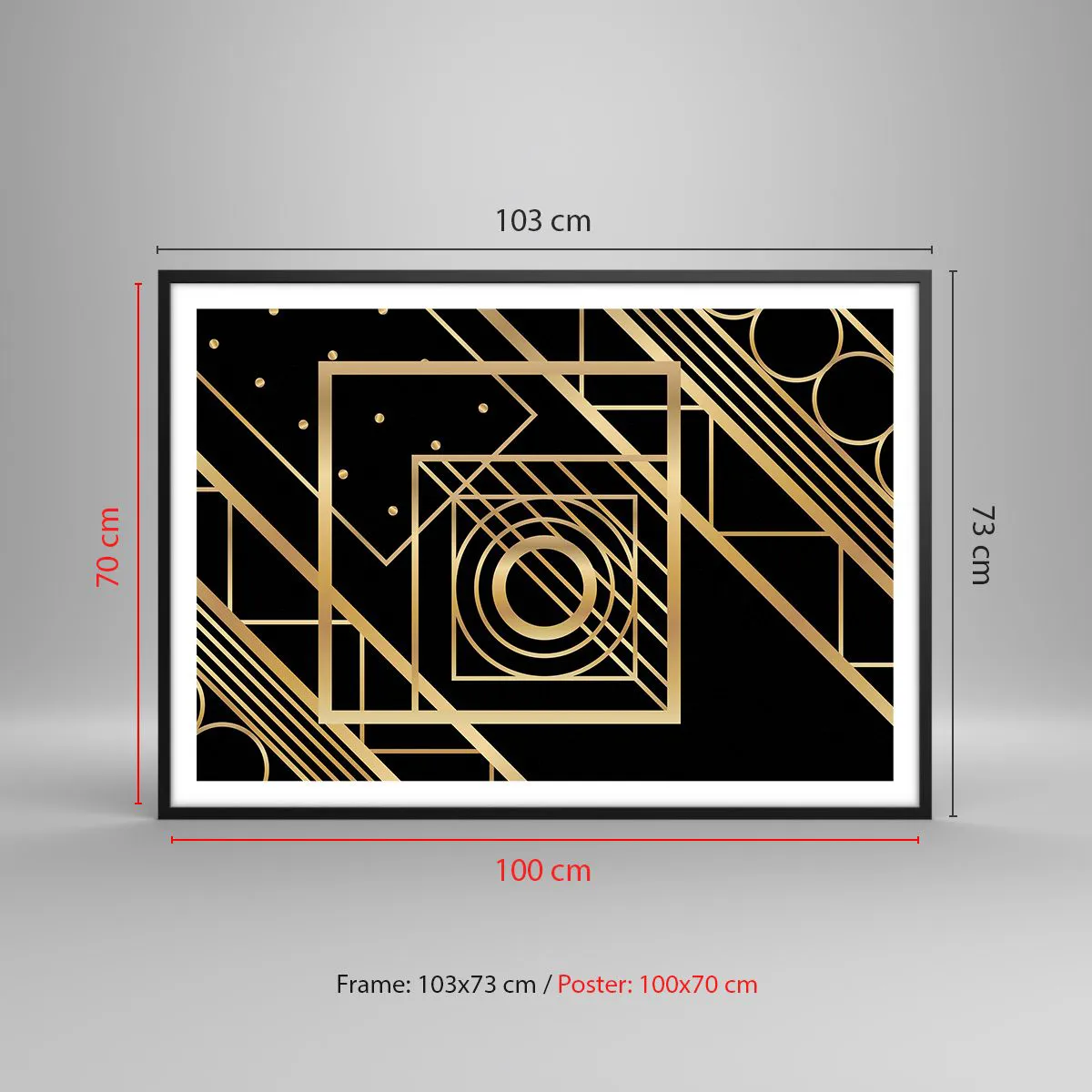 Plakát v černém rámu - Zlatá geometrie - 100x70 cm