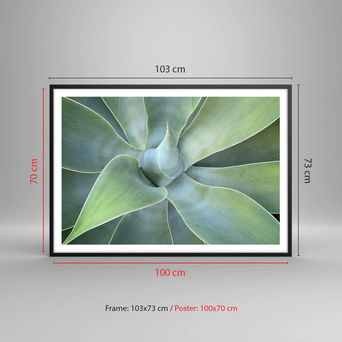 Poster in einem schwarzem Rahmen - Dezente Agavenblätter in Grüntönen - 100x70cm - Geburt des Grüns - Moderne Wanddekoration für Wohnzimmer und Schlafzimmer ARTTOR