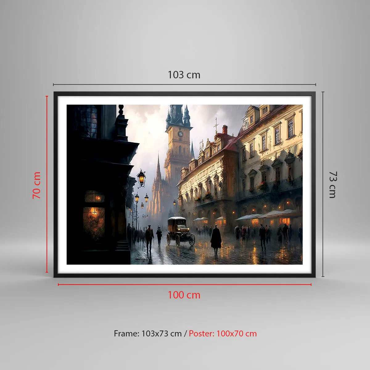 Affisch i svart ram - Magin under en kväll i Prag - 100x70 cm